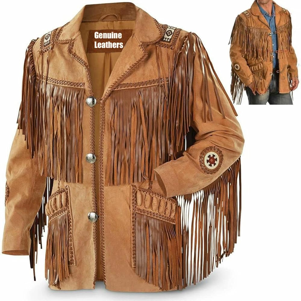 Men's Fringes Western Suede Leather Jacket Fashion Leather